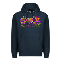 Navy Peace Love Mardi Gras Premium Hoodie - BundleAndBundleShop