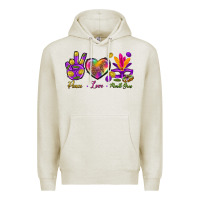 Oatmeal Heather Peace Love Mardi Gras Premium Hoodie - BundleAndBundleShop