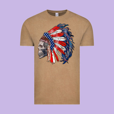 American Indian Headdress With Skull Vintage Tee Designed By Ranaportraitstore