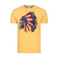 Vintage Mustard american indian headdress with skull Vintage Tee - RanaPortraitStore