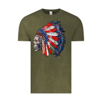 Vintage Olive american indian headdress with skull Vintage Tee - RanaPortraitStore