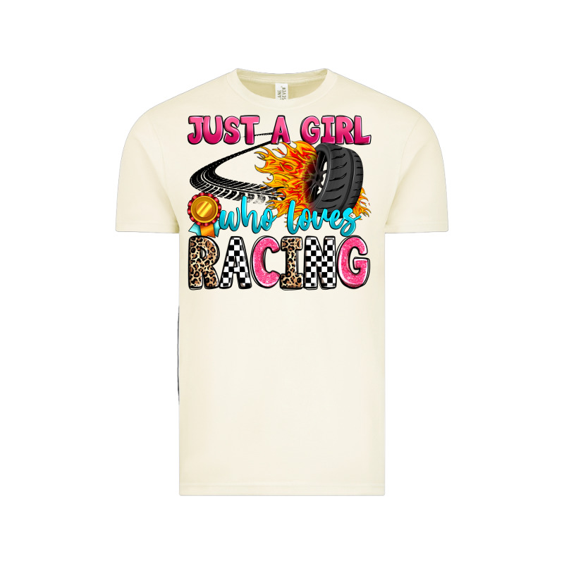 Just A Girl Who Loves Racing Vintage Tee by Zillion Design Studio | Teevron