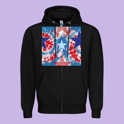 Patriotic Tie Dye Stars Zipper Hoodie Designed By Bundleandbundleshop