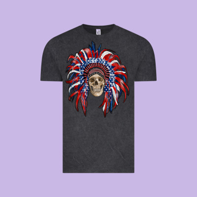 American Flag Indian Headdress With Skull Vintage Tee Designed By Ranaportraitstore