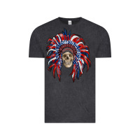 Vintage Black american flag indian headdress with skull Vintage Tee - RanaPortraitStore