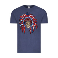 Vintage Denim american flag indian headdress with skull Vintage Tee - RanaPortraitStore
