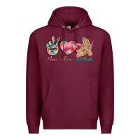 Burgundy Peace Love Nail Hustler Premium Hoodie - BundleAndBundleShop