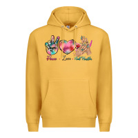Mustard Peace Love Nail Hustler Premium Hoodie - BundleAndBundleShop