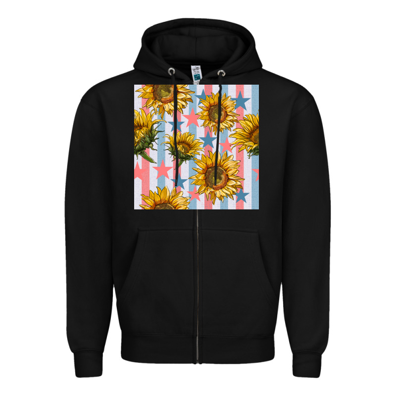 Patriotic Sunflowers Stripes And Stars Seamless Patrern Zipper Hoodie by BundleAndBundleShop | Teevron