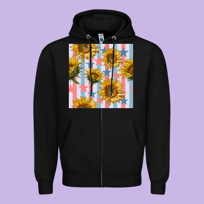Patriotic Sunflowers Stripes And Stars Seamless Patrern Zipper Hoodie Designed By Bundleandbundleshop