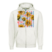 Oatmeal Heather patriotic sunflowers stripes and stars seamless patrern Zipper Hoodie - BundleAndBundleShop