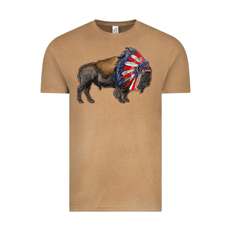 American Bison With Indian Headdress Vintage Tee by RanaPortraitStore | Teevron