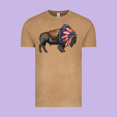 American Bison With Indian Headdress Vintage Tee Designed By Ranaportraitstore