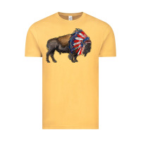 Vintage Mustard american bison with indian headdress Vintage Tee - RanaPortraitStore