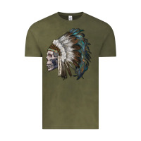 Vintage Olive skull with indian headdress Vintage Tee - RanaPortraitStore