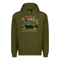 Army Green Small Town Christmas With Truck Premium Hoodie - BundleAndBundleShop