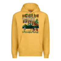 Mustard Small Town Christmas With Truck Premium Hoodie - BundleAndBundleShop