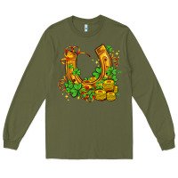 Army Green horseshoe with shamrocks and coin Long Sleeve Tee - AdoDesignShop