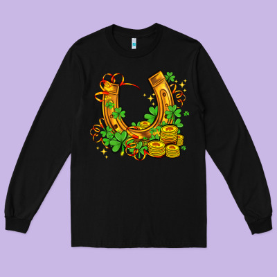 Horseshoe With Shamrocks And Coin Long Sleeve Tee Designed By Adodesignshop