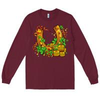 Burgundy horseshoe with shamrocks and coin Long Sleeve Tee - AdoDesignShop