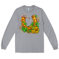 Heather Grey horseshoe with shamrocks and coin Long Sleeve Tee - AdoDesignShop