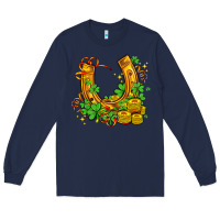 Navy horseshoe with shamrocks and coin Long Sleeve Tee - AdoDesignShop