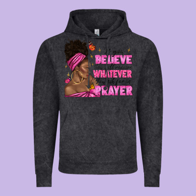 Vintage Hoodie afro woman bun and religion faith prayer