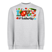 Heather Grey love teacher life Heavyweight Sweatshirt - texasbilliewilder