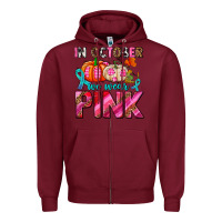 Burgundy in october we wear pink with pumpkins Zipper Hoodie - AdoDesignShop