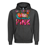 Charcoal Heather in october we wear pink with pumpkins Zipper Hoodie - AdoDesignShop
