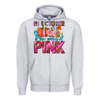 Heather Grey in october we wear pink with pumpkins Zipper Hoodie - AdoDesignShop