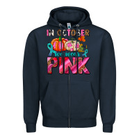 Navy in october we wear pink with pumpkins Zipper Hoodie - AdoDesignShop