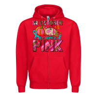Red in october we wear pink with pumpkins Zipper Hoodie - AdoDesignShop