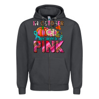 Smoke in october we wear pink with pumpkins Zipper Hoodie - AdoDesignShop