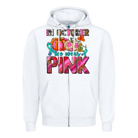 White in october we wear pink with pumpkins Zipper Hoodie - AdoDesignShop
