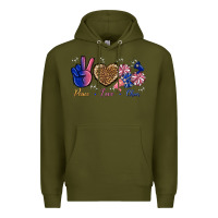 Army Green Peace Love Cheer Premium Hoodie - BundleAndBundleShop
