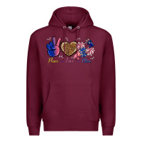 Burgundy Peace Love Cheer Premium Hoodie - BundleAndBundleShop