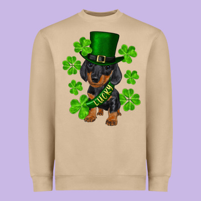 St. Patrick's Day Lucky Dachshund Puppy Heavyweight Sweatshirt Designed By Ranaportraitstore