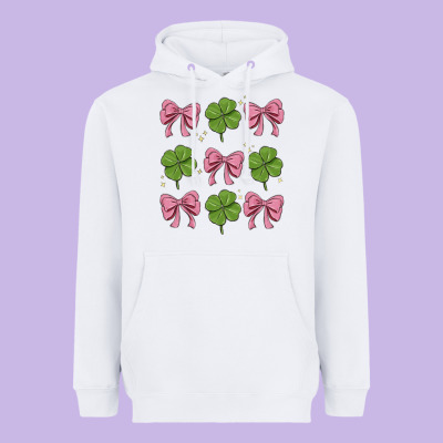 Coquette Bow Clover St. Patrick's Day Heavyweight Hoodie Designed By Maliassmallbusiness