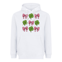 White coquette bow clover st. patrick's day Heavyweight Hoodie - MaliasSmallBusiness