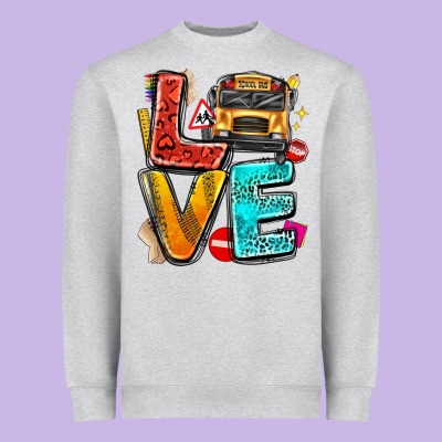 Love School Bus Heavyweight Sweatshirt Designed By Texasbilliewilder
