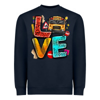Navy love school bus Heavyweight Sweatshirt - texasbilliewilder