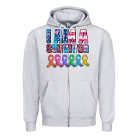 Heather Grey i am a survivor with all cancer ribbons Zipper Hoodie - AdoDesignShop