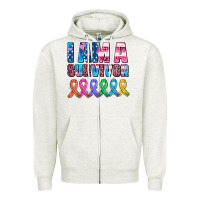 Oatmeal Heather i am a survivor with all cancer ribbons Zipper Hoodie - AdoDesignShop