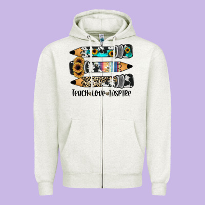 Western Pencils Teach Love Inspire Zipper Hoodie Designed By Jahusdesignshop