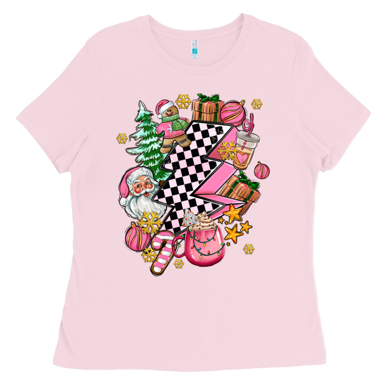 Pink Christmas Lightning Bolt Ladies Tee by AdoDesignShop | Teevron