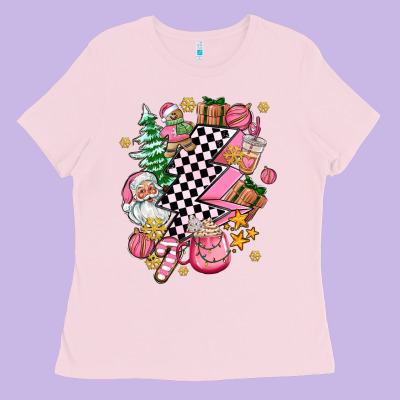 Pink Christmas Lightning Bolt Ladies Tee Designed By Adodesignshop