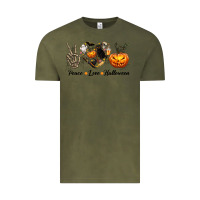 Vintage Olive Peace Love Halloween Vintage Tee - texasbilliewilder
