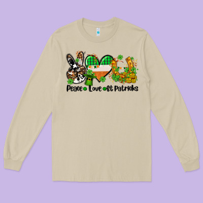 Peace Love St Patricks Long Sleeve Tee Designed By Adodesignshop