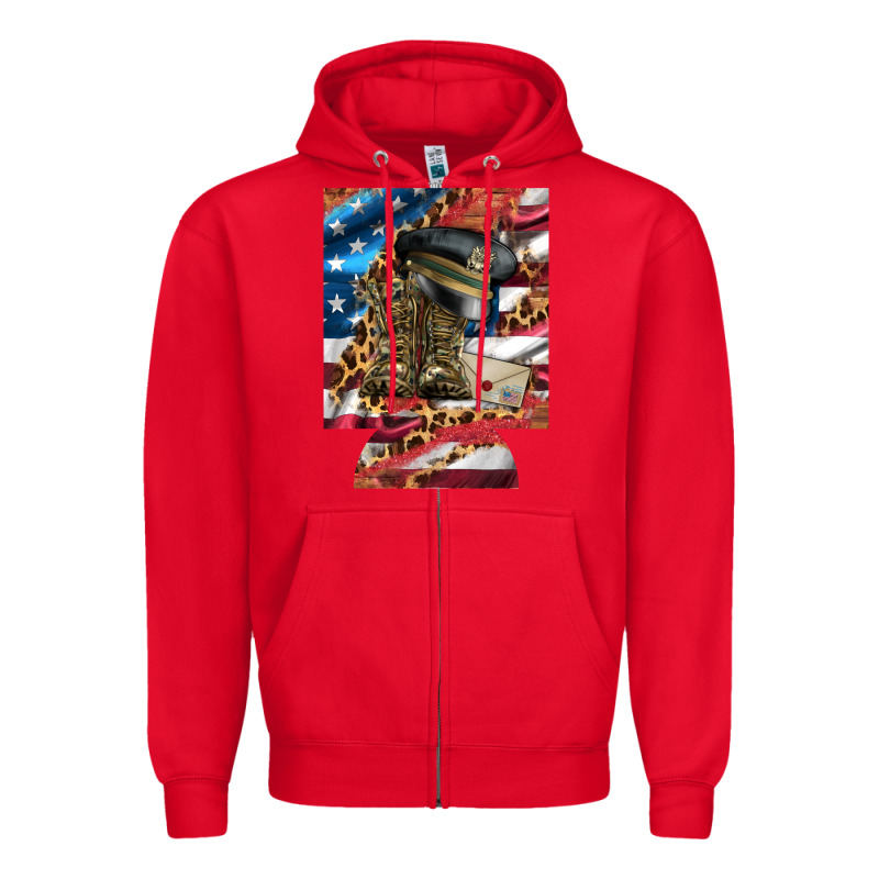 Usa Flag And Leopard With Boots 12 Oz Regular Can Cooler Zipper Hoodie by Artiststas | Teevron
